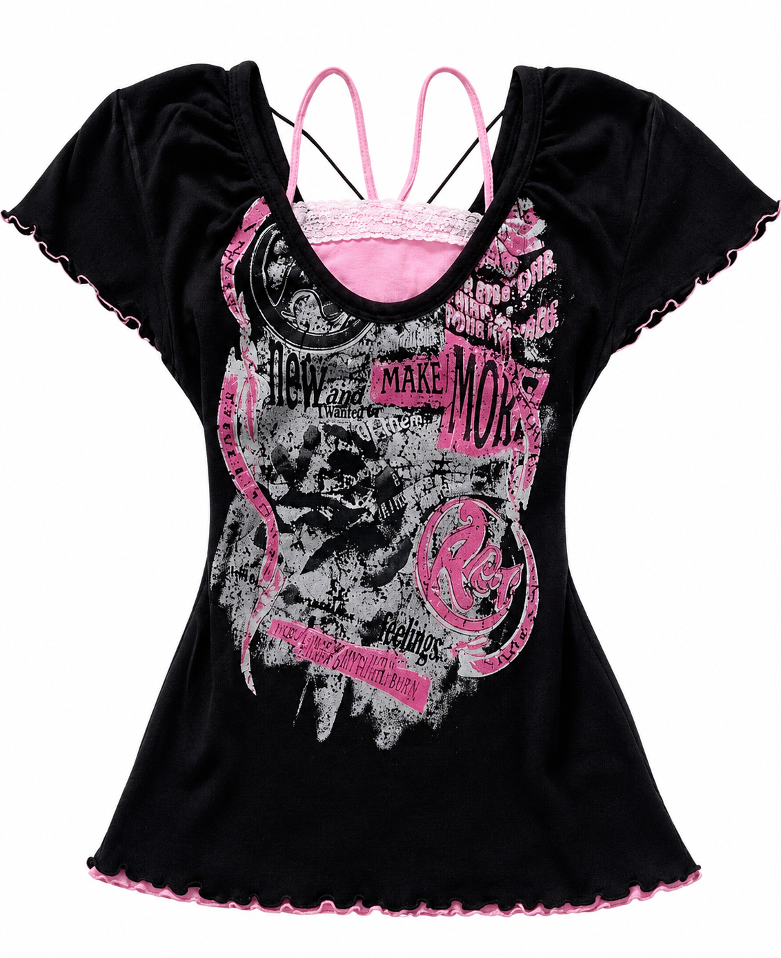Pink Graphic Lace Tee