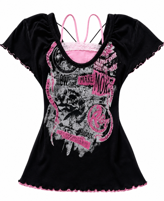 Pink Graphic Lace Tee
