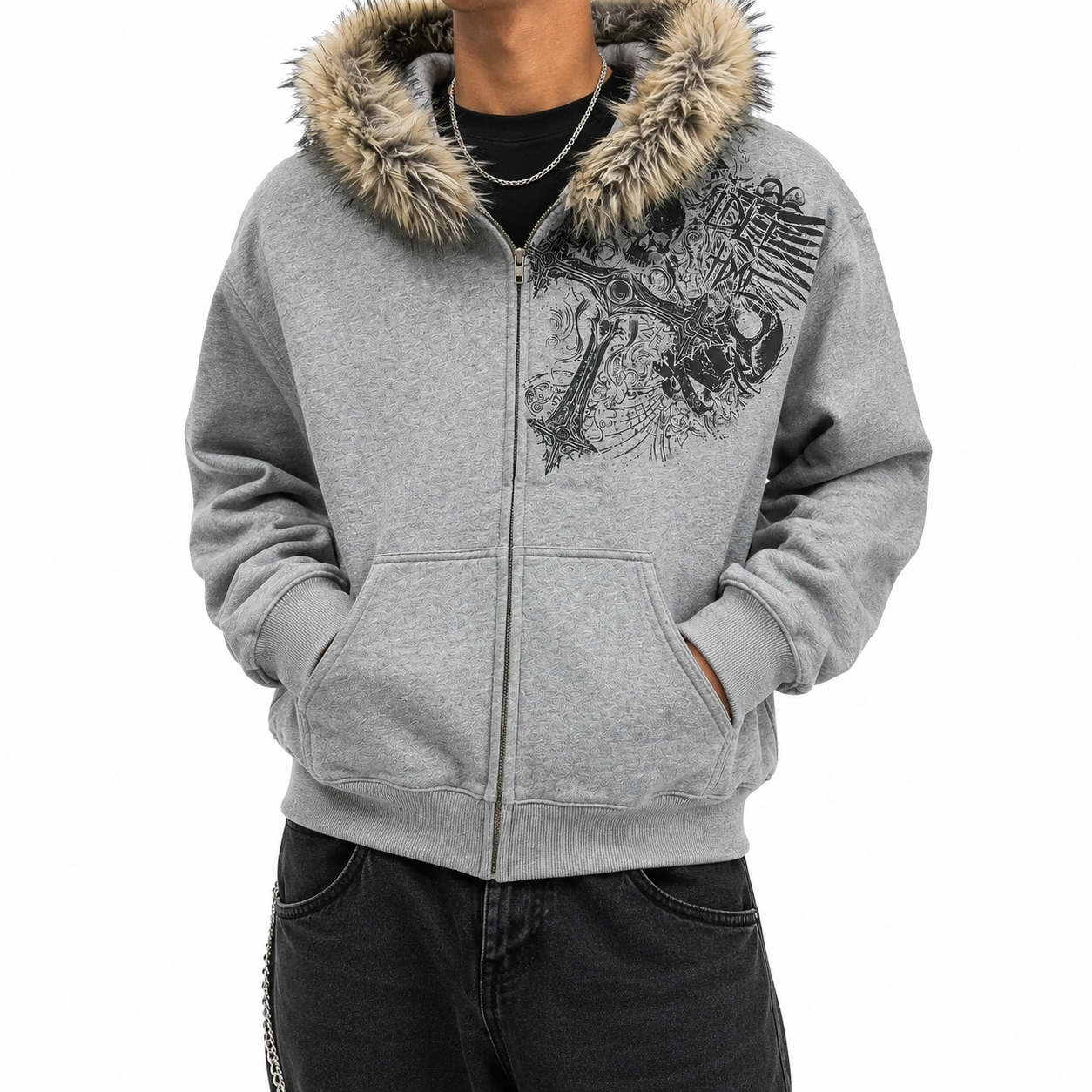 ‘Skulls’ Fur Zip Up