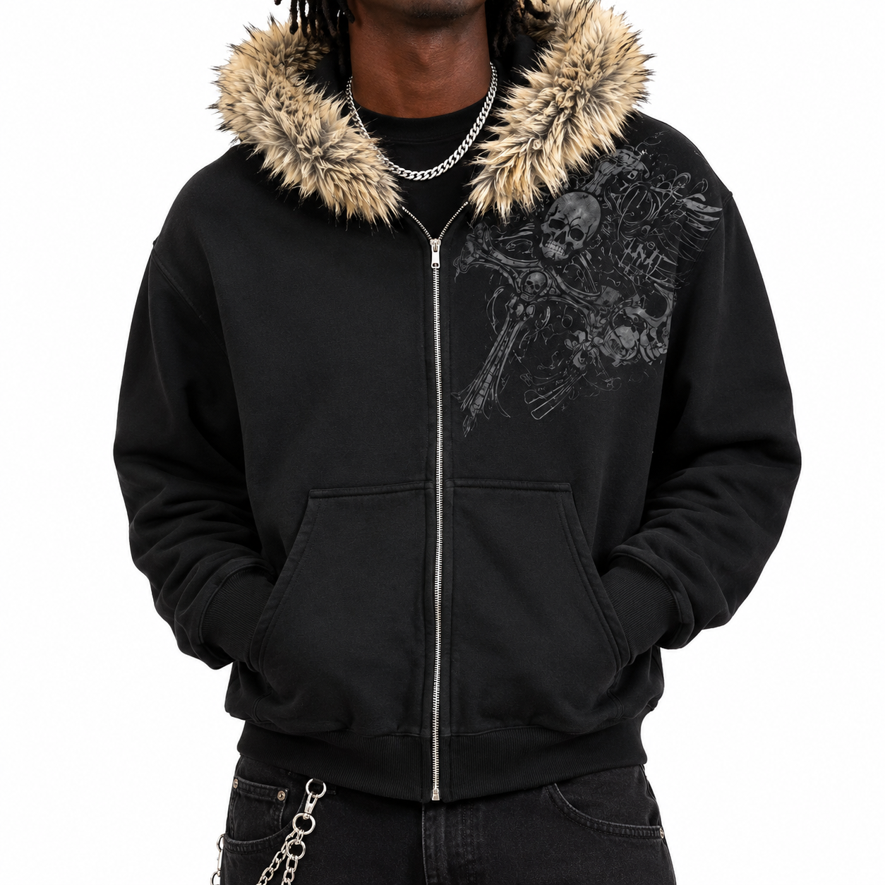 ‘Skulls’ Fur Zip Up