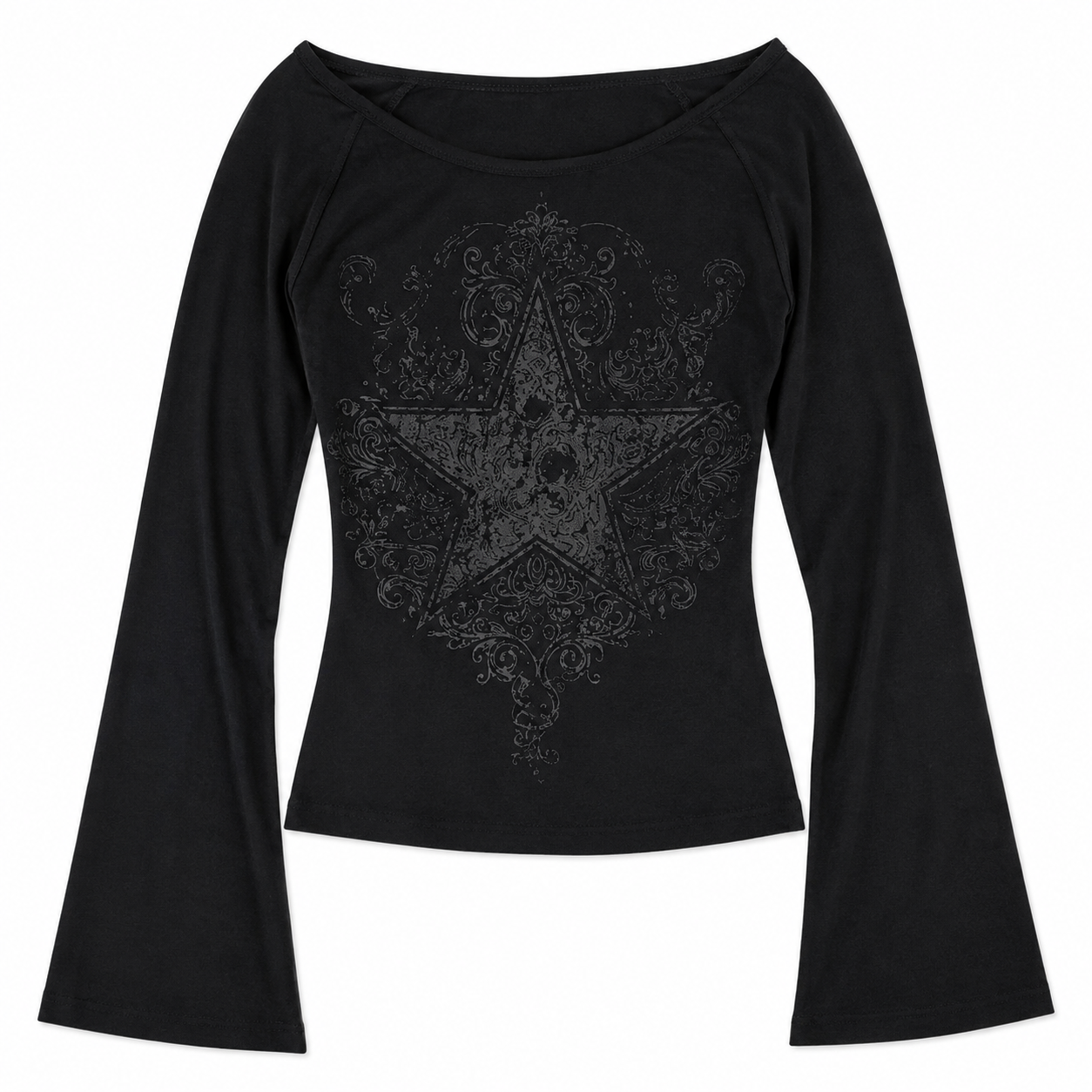Wide Neck Black Star Longsleeve