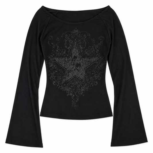 Wide Neck Black Star Longsleeve
