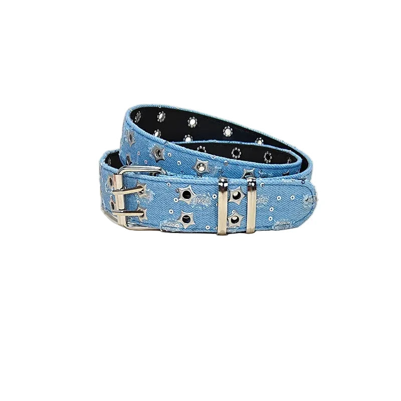 Distressed Denim Star Belt