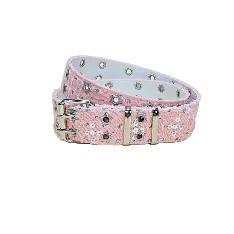 Distressed Denim Star Belt