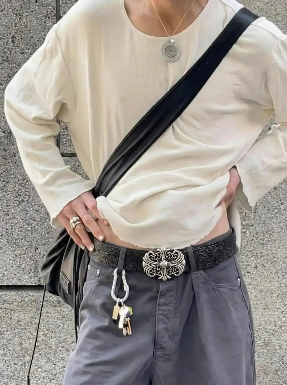 Gothic Cross Buckle Western Engraved Belt