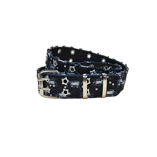 Distressed Denim Star Belt