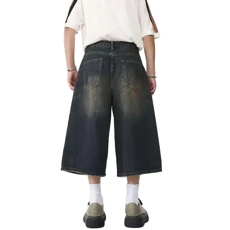 Wide Leg Long Denim Shorts