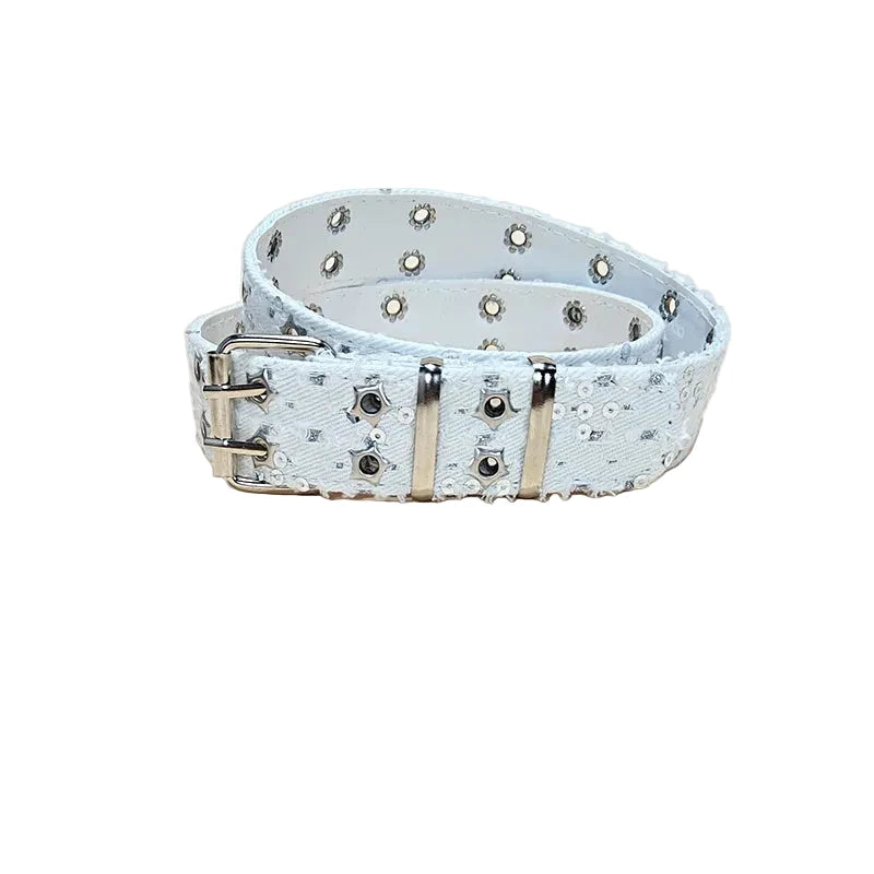 Distressed Denim Star Belt