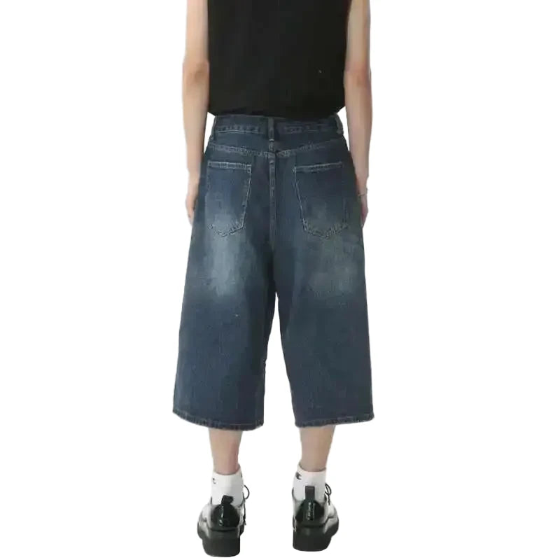 Wide Leg Long Denim Shorts