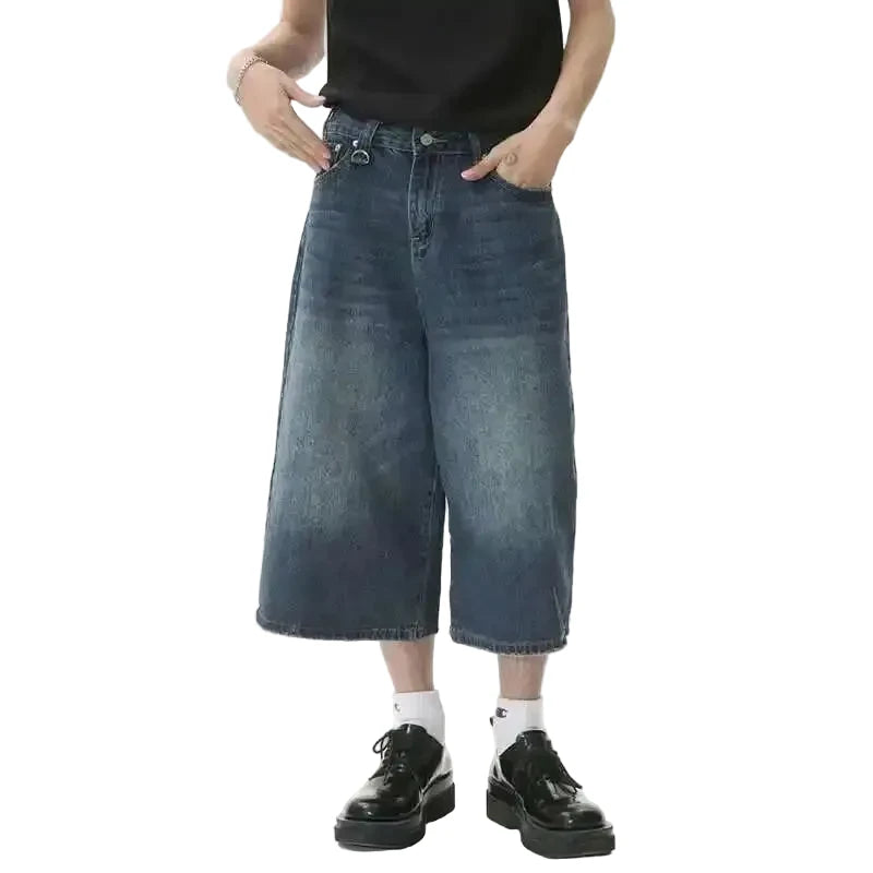 Wide Leg Long Denim Shorts