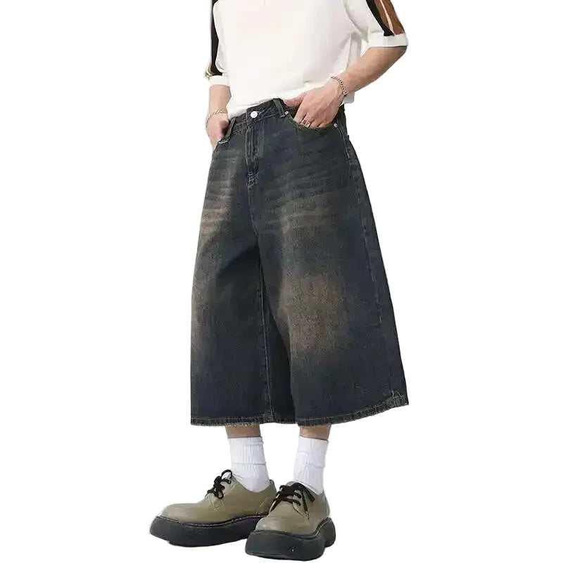 Wide Leg Long Denim Shorts